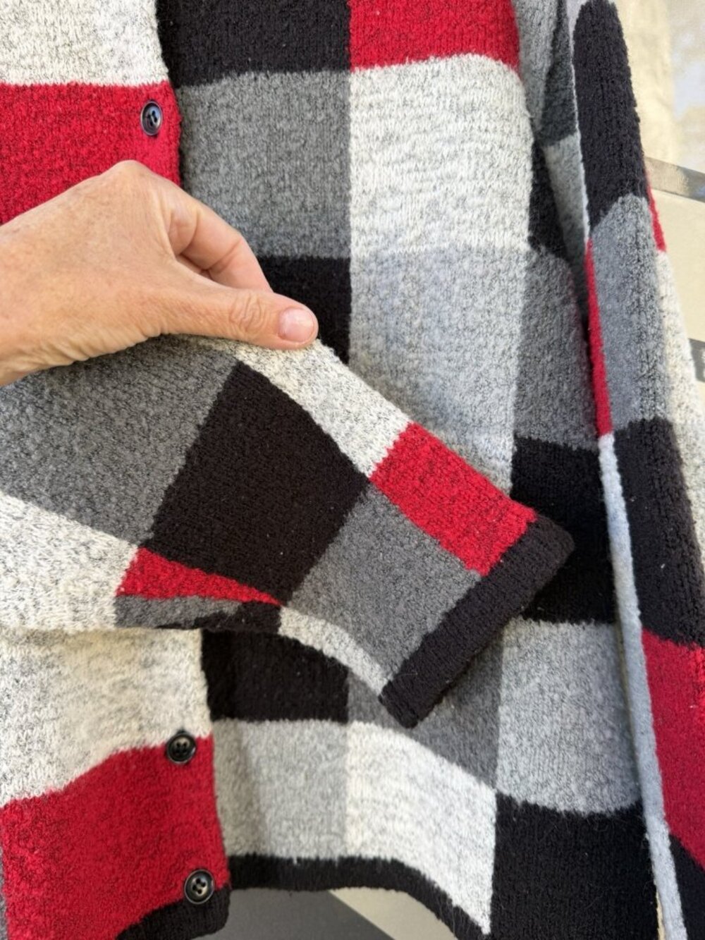 Vintage Y2K Christopher Banks colorblock buffalo plaid cottage cabin cardigan L - Picture 3 of 10